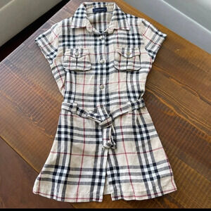 Burberry Beige Black and Red Plaid Cotton Shirt Dress for Kids